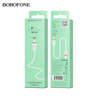 АКЦИЯ!!! Кабель Lightning BOROFONE BX17 1м, 2,4A, ПВХ, White. Продается КРАТНО 20шт!!!