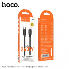 Кабель USB-C/USB-C HOCO X115 1м, 5A, 240W, ПВХ, Black