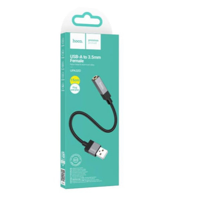 АКЦИЯ!!! Аудио переходник AUX (AF) - USB (AM) HOCO UPA32D 15см, Black. Продается КРАТНО 5шт!!!
