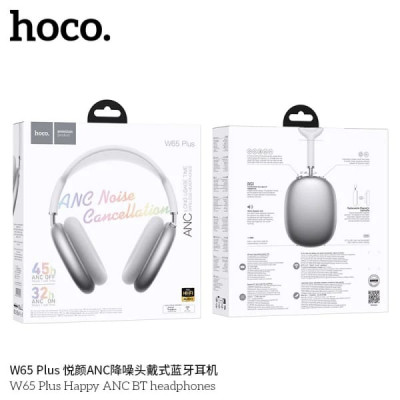 Гарнитура беспроводная полноразмерная Bluetooth HOCO W65 Plus Silver. Время работы в режиме использования составляет 40 часов, в режиме ожидания до 200 часов. Полная зарядка батареи займет два часа.