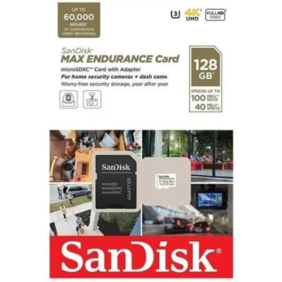 Карта памяти MicroSDXC SanDisk 128GB Class 10 Max Endurance UHS-I V30 U3 (100 Mb/s) + SD адаптер