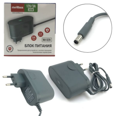 Блок питания Meltbox NH029 12V/3A (5,5х2,5), 36W, кабель 1,3м, корпус хаки. Материал ABS и PC пластик, защита от короткого замыкания.