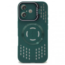 Чехол MagSafe iP 16 силиконовый с подставкой, перфорация, цвет Dark Green