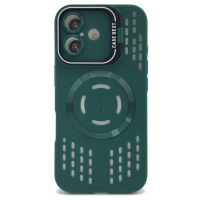 Чехол MagSafe iP 16 силиконовый с подставкой, перфорация, цвет Dark Green