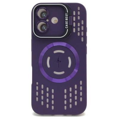 Чехол MagSafe iP 16 силиконовый с подставкой, перфорация, цвет Purple