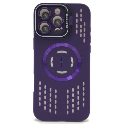 Чехол MagSafe iP 15 Pro силиконовый с подставкой, перфорация, цвет Purple