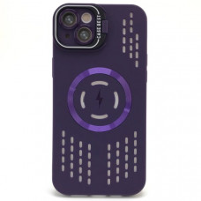 Чехол MagSafe iP 15 Plus силиконовый с подставкой, перфорация, цвет Purple