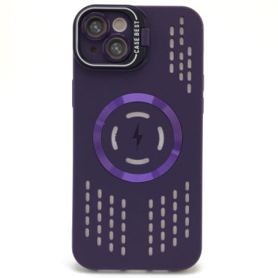 Чехол MagSafe iP 15 силиконовый с подставкой, перфорация, цвет Purple