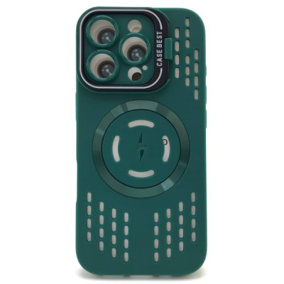 Чехол MagSafe iP 13 Pro силиконовый с подставкой, перфорация, цвет Dark Green