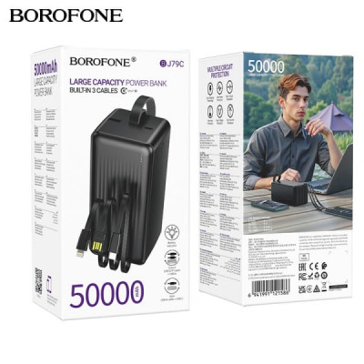 Внешний аккумулятор 50000 mAh Borofone BJ79C с 3 кабелями Black
Емкость: 50000mAh 185Wh. Номинальная емкость: 27500mAh. Вход: USB-C/USB-A cable: 5V/2A. Выход: USB-A: 5V/2A, USB-C/IP cable: 5V/2A;
Total output: 5V/2A. LED индикатор уровня заряда батареи. Р