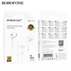 Наушники вкладыши BOROFONE BM100 1,2м, White, аудио разъем Type-C, с микрофоном. Материал: ABS+TPE. Вес: 13г.
