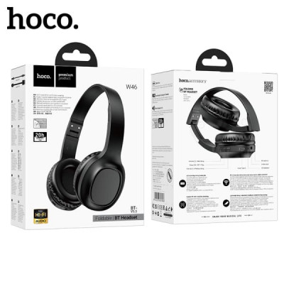 Гарнитура беспроводная полноразмерная Bluetooth HOCO W46 Black. ПОВРЕЖДЕННАЯ УПАКОВКА. ВТ V5.3. Емкость аккумулятора: 200 мАч. Время зарядки: около 2 часов. Размеры: 178х172х63 мм. Вес: 109г.