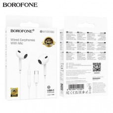 Наушники вкладыши BOROFONE BM100 Max, аудио разъем Type-C, с микрофоном,  White. Материал: ABS+TPE. Динамик: 14мм. Длина кабеля: 1.2м. Вес: 13г.