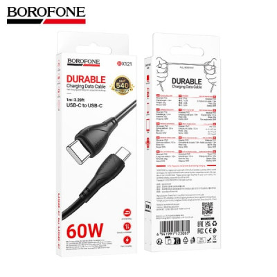 Кабель USB-C/USB-C BOROFONE BX121 1м, 3A, PD60W, ПВХ, Black