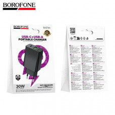 СЗУ-USB-USB-C BOROFONE BAS76A QC3.0 18W, PD30W, Black. Выход USB-C: 30W + USB-A: 18W. USB-C+USB-A=5V/3A.