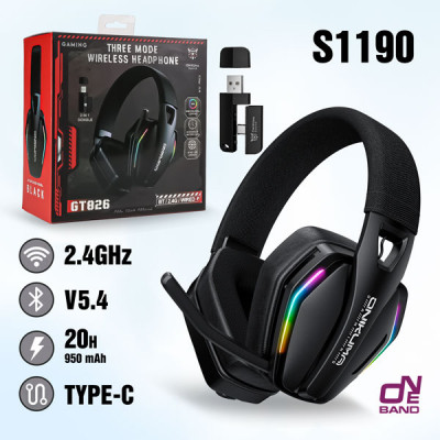 Гарнитура проводная полноразмерная игровая ONIKUMA GT826 Black (RGB, BT 2.4G, динамики 40 мм, сопротивление 32 Ом, чувствительность 115dB, порт Type C, емкость АКБ 850 mAh)