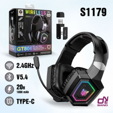 Гарнитура игровая беспроводная полноразмерная BT ONIKUMA GT806 Black (BT 2.4G, RGB наушники 50мм, чувствительность 117 дБ, частота 20Hz-20КГц, разъем Type C, аккумулятор 1000 мА)