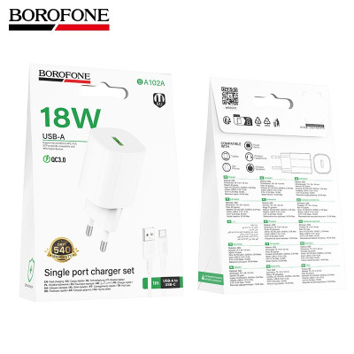 СЗУ-USB Type-C BOROFONE BA102A 1м, QC3.0A, 18W, White (20/120)