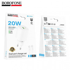 СЗУ-USB-USB-C (Type-C)-Type-C BOROFONE BA104A 1м, PD20W+QC3.0 18W, White