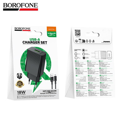 СЗУ-USB Micro BOROFONE BAS72A 1м, QC3.0A, 18W, Black