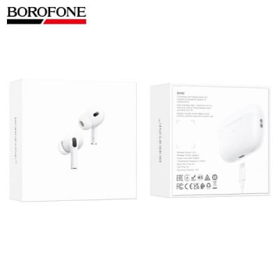 Гарнитура вакуумная Bluetooth Borofone BW92 White. Емкость батареи: зарядный чехол 300mAh, гарнитура 30mAh. Время работы: 4 ч, в режиме ожидания 200 ч. Материал: ABS. Размер: 53.8х44.3х21.5мм, общий вес: 43г. Функции: ведущий-ведомый, переключение песен, 
