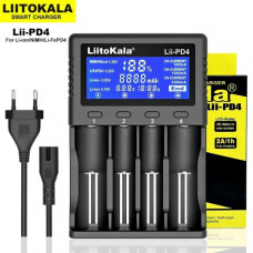 СЗУ для аккумуляторных батарей 4 слота LiitoKala Lii-PD4. Быстрая зарядка 2A/1 час. AC 110-240V 50/60Hz. DC 12V/1A. Lithium 2000 ma x1/ 1000ma x2/ 500 ma x2. NiMH/Cd 1000 ma x2/500ma x4. Выходная 1.48V/4.20V/3.65V/4.35V. Размер:147х100х37мм. Вес 221г/