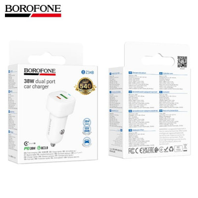 АЗУ-USB-USB-C BOROFONE BZ34B Cloud PD20W+QC3.0 18W, White