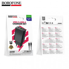 СЗУ-USB-USB-C (Type-C)-Type-C BOROFONE BAS74A 1м, PD20W+QC3.0 18W, Black