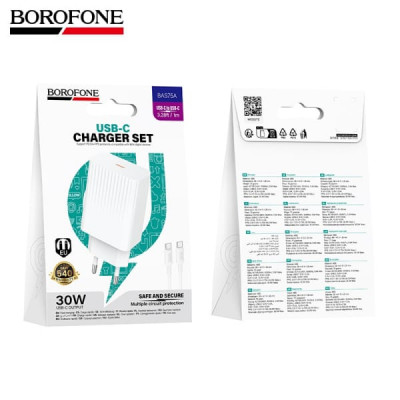 СЗУ-USB-C (Type-C)-Type-C BOROFONE BAS75A Source 1м, PD30W, White