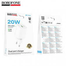 СЗУ-USB-USB-C BOROFONE BA104A Pudding PD20W+QC3.0 18W, White