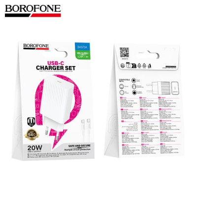 СЗУ-USB-C (Type-C)-Type-C BOROFONE BAS73A 1м, PD20W, White