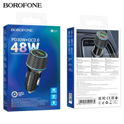 АЗУ-USB-USB-C BOROFONE BZ21 Brilliant 48W (PD30W+QC3.0 18W) Black