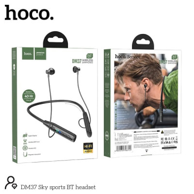 Гарнитура BT для спорта вкладыши HOCO DM37 Black. Емкость аккумулятора: 380 мАч. Время зарядки: 4 часа. Разговор/музыка: около 40 часов. Время работы в режиме ожидания: около 500 часов. Динамик: 14,2 мм. Длина: 80 см. Вес: 41 г. Цифровой дисплей, отобража