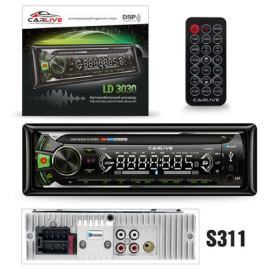 Автомагнитола 1DIN CarLive LD3030 LED.1USB.BT.TF.FM.ISO.7RGB.4RCA. Поддержка MP3, WMA, ID3. LCD-дисплей 7 цветов. Макс. вых.мощность 4х60Вт. Поддерживает мобильные приложения. Пульт. Поддержка голосового помощника.