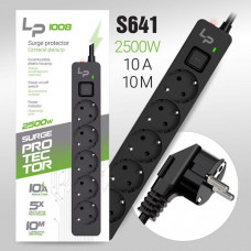 Сетевой фильтр LP LP1008 5роз 10м, 10А/2500W, с выкл., Black, в коробке, с выключателем питания, индикатором сети, корпус из негорючего пластика.