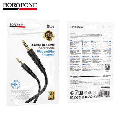Кабель Аудио 3,5 Jack-3,5 Jack BOROFONE BL25 1м, ПВХ, Black