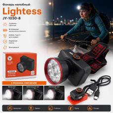 Фонарь налобный Lightess JY-1030-8 (3 режима, встроенный аккумулятор 200mAh, кабель Type-C для зарядки).