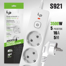 Сетевой фильтр LP LP5145 5роз 5м, 16А/3500W, с выкл., White, с выключателем питания, индикатором сети, корпус из негорючего пластика.