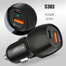 АЗУ USB-USB-C CARLIVE CR35 PD30W+QC3.0 Black, в блистере