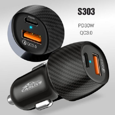 АЗУ USB-USB-C CARLIVE CR35 PD30W+QC3.0 Black, в блистере