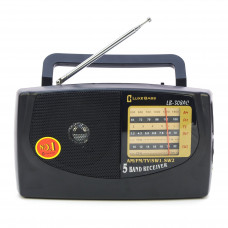 Радиоприемник портативный LUXE BASS LB-308AC. Частоты AM/FM/TV/SW1.SW2
Питание 2х типа UM (R20) или от сети. Кабель от сети в комплекте. AM: 530-1600 KHz. SW1: 3.2-10MHz. SW2: 10-220MHz. FM:64-108MHz. TV:2-5CH.