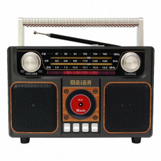Радиоприемник портативный Meier MD-1306BT черный/дерево (FM/AM/SW, BT, USB, TF, AUX, кабель Type-C, питание от аккумулятора 18650)