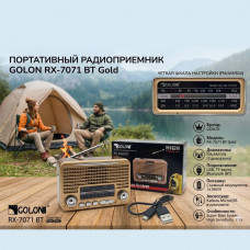 Радиоприемник портативный GOLON RX-7071 BT Gold (FM/AM/SW, USB, TF, BT, 1х18650, кабель MicroUSB)