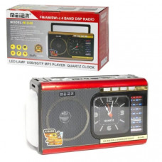 Радиоприемник портативный Meier M-40BT(M-U40) Red (FM/AM/SW1-2, USB, SD, TF, AUX, фонарик, часы, кабель питания от сети, возможно питание от 2хUM-1 (в к-т не вх)).