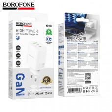 СЗУ-USB-2USB-C (Type-C)-Type-C BOROFONE BN32 1м, PD65W+20W+QC3.0A18W, GaN, White