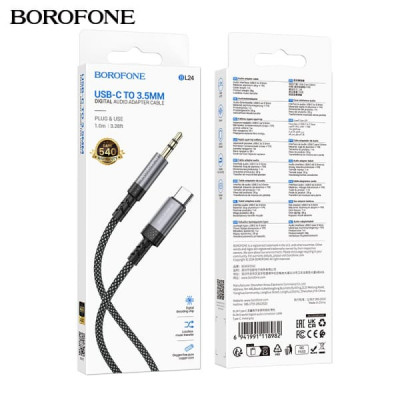Аудио переходник Type-C(AM)-Jack3,5(AM) Borofone BL24 1м, TPE, Black