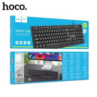 Клавиатура проводная HOCO GM60 Black +русская раскладка. Подключение USB. Длина провода: 1,45 м. 104 клавиши. Раскладка английский+русский.