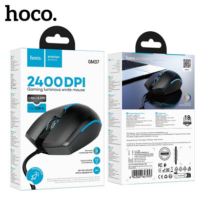 Мышь игровая проводная HOCO GM37 Black. USB. DPI: 800-1200-1600-2400. 4 кн.
С подсветкой.