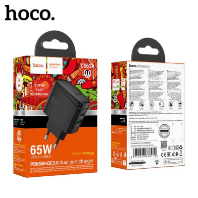 СЗУ-USB-USB-C HOCO CS63A PD65W+QC3.0, Black