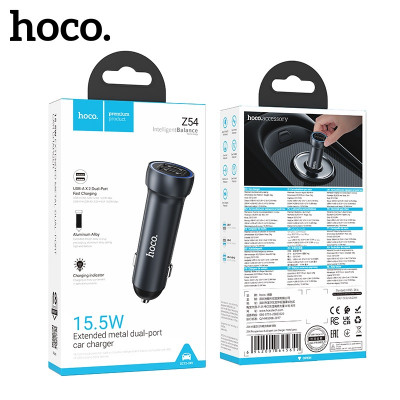 АЗУ 2USB HOCO Z54 15,5W, Metal Gray. USB-A1/A2:5V/2.4A; USB-A1+USB-A2:5V/3.1A